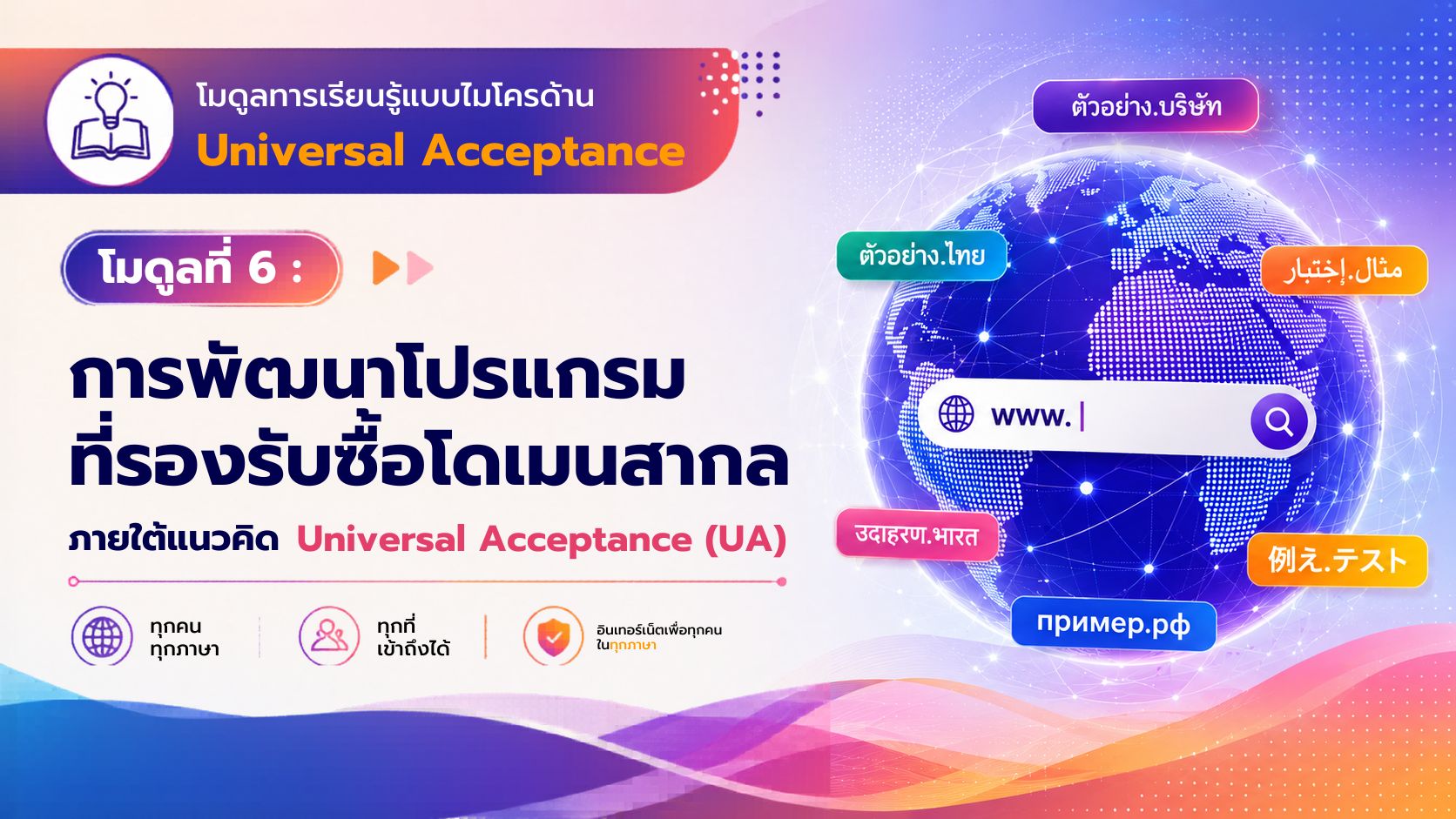 โมดูลการเรียนรู้แบบไมโครด้าน Universal Acceptance โมดูลการเรียนรู้ที่ 6: การพัฒนาโปรแกรมที่รองรับชื่อโดเมนสากล ภายใต้แนวคิด Universal Acceptance (UA)